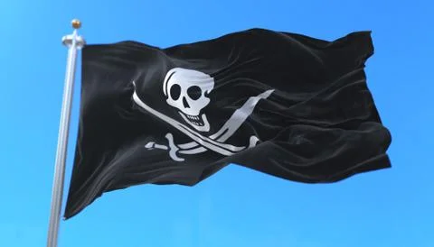 Pirate flag waving at wind Ilustração Stock