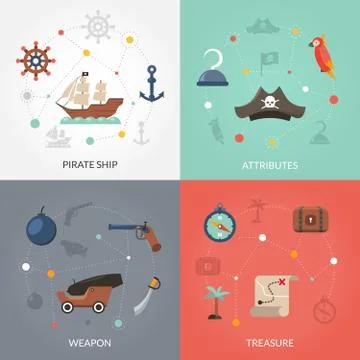 Pirate flat set Stock Illustration