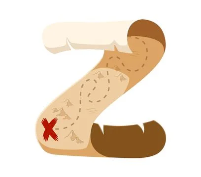 Pirate font cartoon treasure map scroll letter Z Stock Illustration