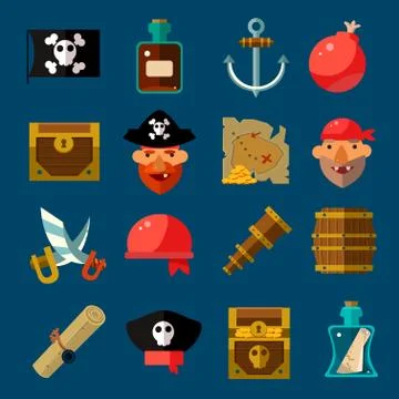 Pirate Game Flat Set Stock Illustration