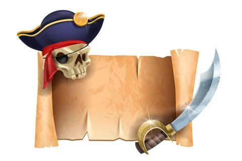 Pirate game frame, vector old parchment paper scroll, corsair ancient map 스톡 일러스트