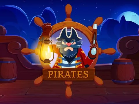 Pirate game interface with cartoon corsair captain Stock Illustration