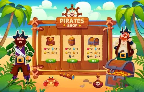 Pirate game shop window interface buttons, icons Stock Illustration