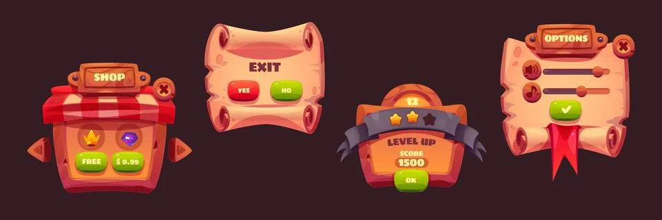 Pirate game ui design elements set Illustrazione stock