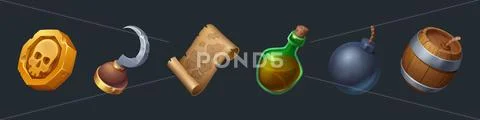 Pirate game ui element icon with old treasure map ~ Clip Art #252113151