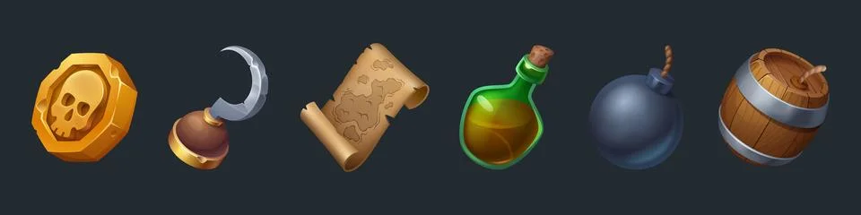 Pirate game ui element icon with old treasure map Stock Illustration