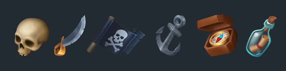 Pirate game ui icon element with map and skull Stock Illustration