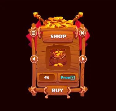 Pirate game UI interface, shop app window buttons Ilustração Stock