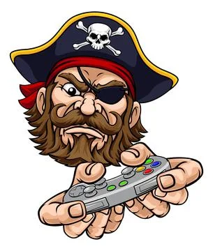 Pirate Gamer Video Game Controller Mascot Cartoon Stock Illustration