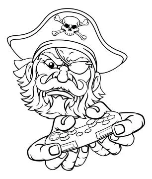 Pirate Gamer Video Game Controller Mascot Cartoon Illustrazione stock