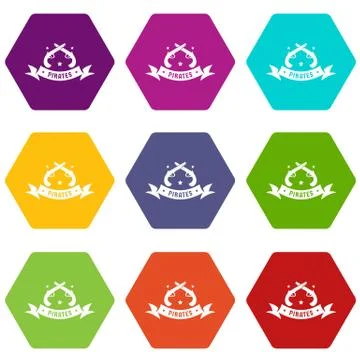 Pirate gun icons set 9 库存插图