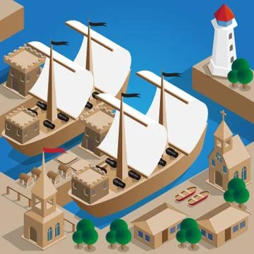 Pirate Harbor. Stock Illustration