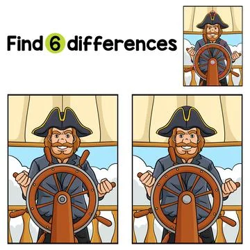 Pirate at the Helm Find The Differences Stock Illustration