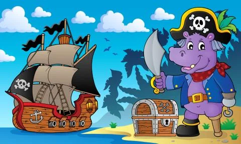 Pirate hippo theme Stock Illustration