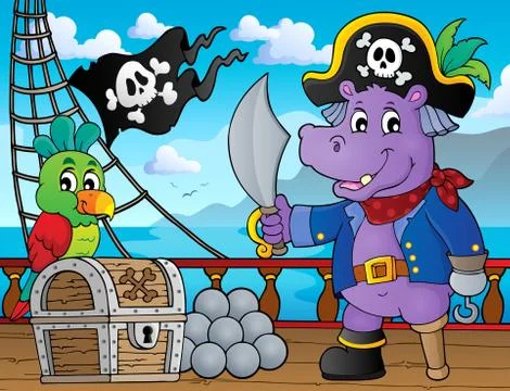 Pirate hippo theme Illustrazione stock