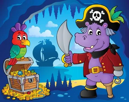 Pirate hippo theme Stock Illustration