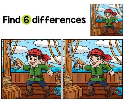 Pirate Holding Cutlass Find The Differences Stock Illustration