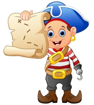 Pirate holding treasure map Illustrazione stock