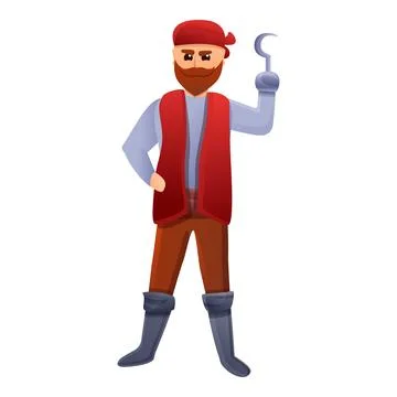 Pirate with hook hand icon, cartoon style Stock Illustration