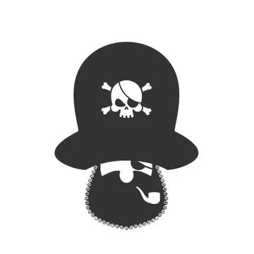 Pirate icon. Eye patch and smoking pipe. filibuster cap. Bones and Skull. He Stock Illustration