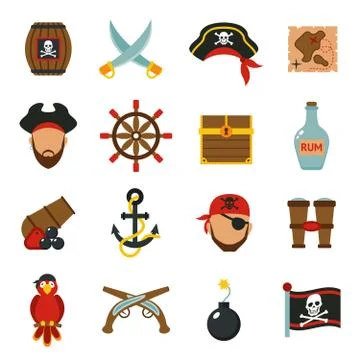Pirate icons set flat Stock Illustration