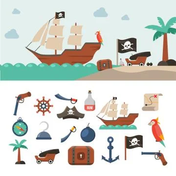 Pirate icons set Stock Illustration