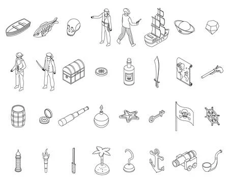 Pirate icons set outline vector Illustrazione stock