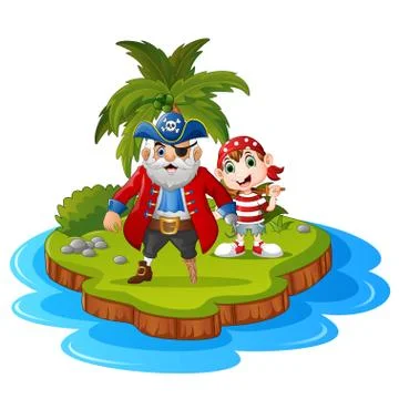 Pirate in the island Stock Illustration