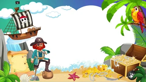 Pirate Island Treasure Frame Loop with Blank Copy Space Stock Footage 346570664