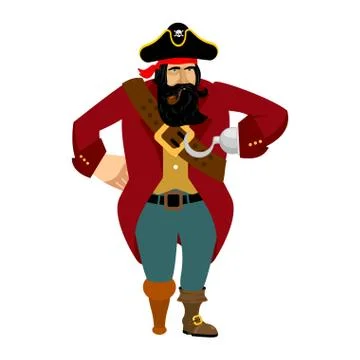 Pirate isolated. Eye patch and smoking pipe. filibuster cap. Bones and Skull Stock Illustration