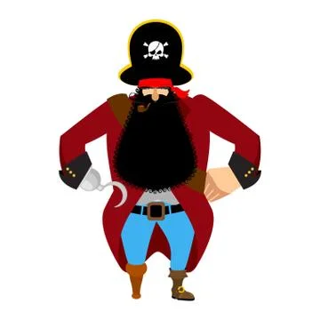 Pirate isolated. Eye patch and smoking pipe. filibuster cap. Bones and Skull Stock Illustration