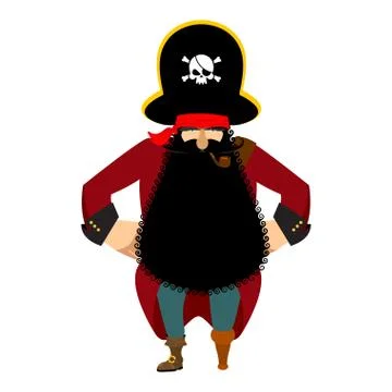 Pirate isolated. Eye patch and smoking pipe. filibuster cap. Bones and Skull 스톡 일러스트
