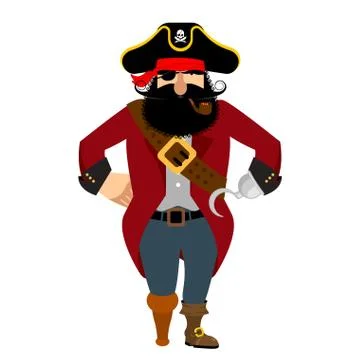 Pirate isolated. Eye patch and smoking pipe. filibuster cap. Bones and Skull Stock Illustration