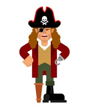 Pirate isolated. Filibuster with hook and wooden leg. buccaneer vector illust Stock Illustration