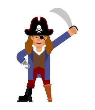 Pirate isolated. Filibuster with hook and wooden leg. buccaneer vector illust Stock Illustration