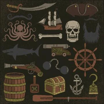 Pirate items color Stock-Illustration