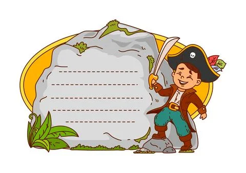 Pirate kid memo note with cute cartoon captain boy Stock Illustration