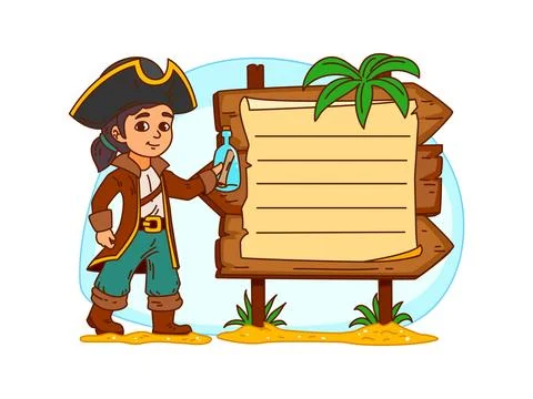 Pirate kids memo note frame with corsair sailor Stock Illustration