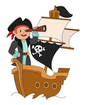 Pirate looking through smiling binoculars Stock Illustration