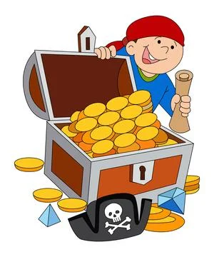 Pirate looking on treasure is smiling vector illustration Stock Illustration