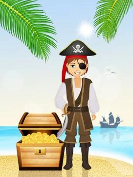 Pirate man on the island 스톡 일러스트