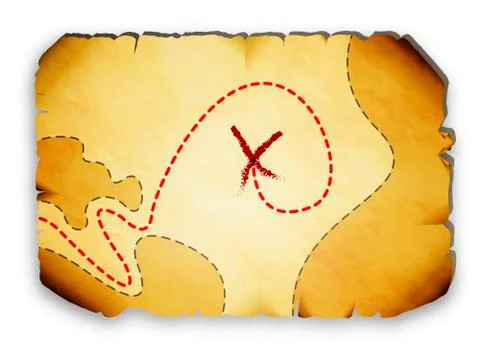 Pirate map marked with the location of the treasure Stock Illustration