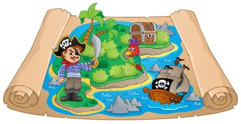 Pirate map theme image - illustration. Stock Illustration