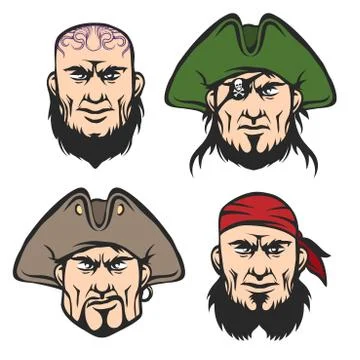 Pirate Mascot Faces Set Stock Illustration