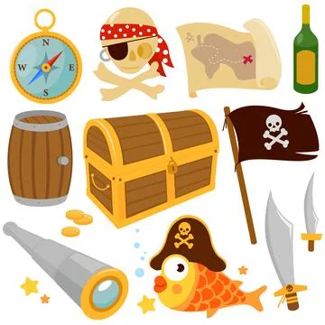 Pirate object collection. Vector illustration set Stock Illustration