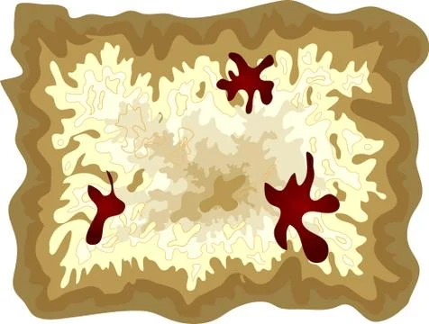 A pirate old map on a yellow parchment with blood stains, encrypted messages, Stock Illustration