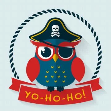Pirate owl. Vector card. 스톡 일러스트