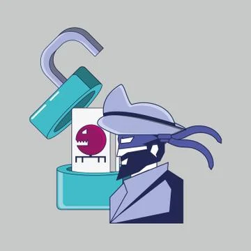 Pirate with padlock data privacy Stock Illustration