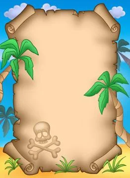 Pirate parchment with palms Stock Illustration