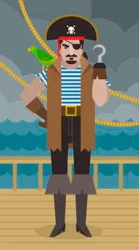 Pirate with parrot and hook Stock-Illustration